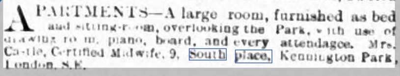 Press cutting of Maria Castle's advert