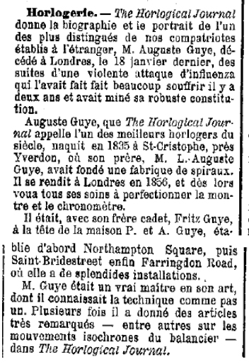 Press cutting of Adolphe Guye's obituary